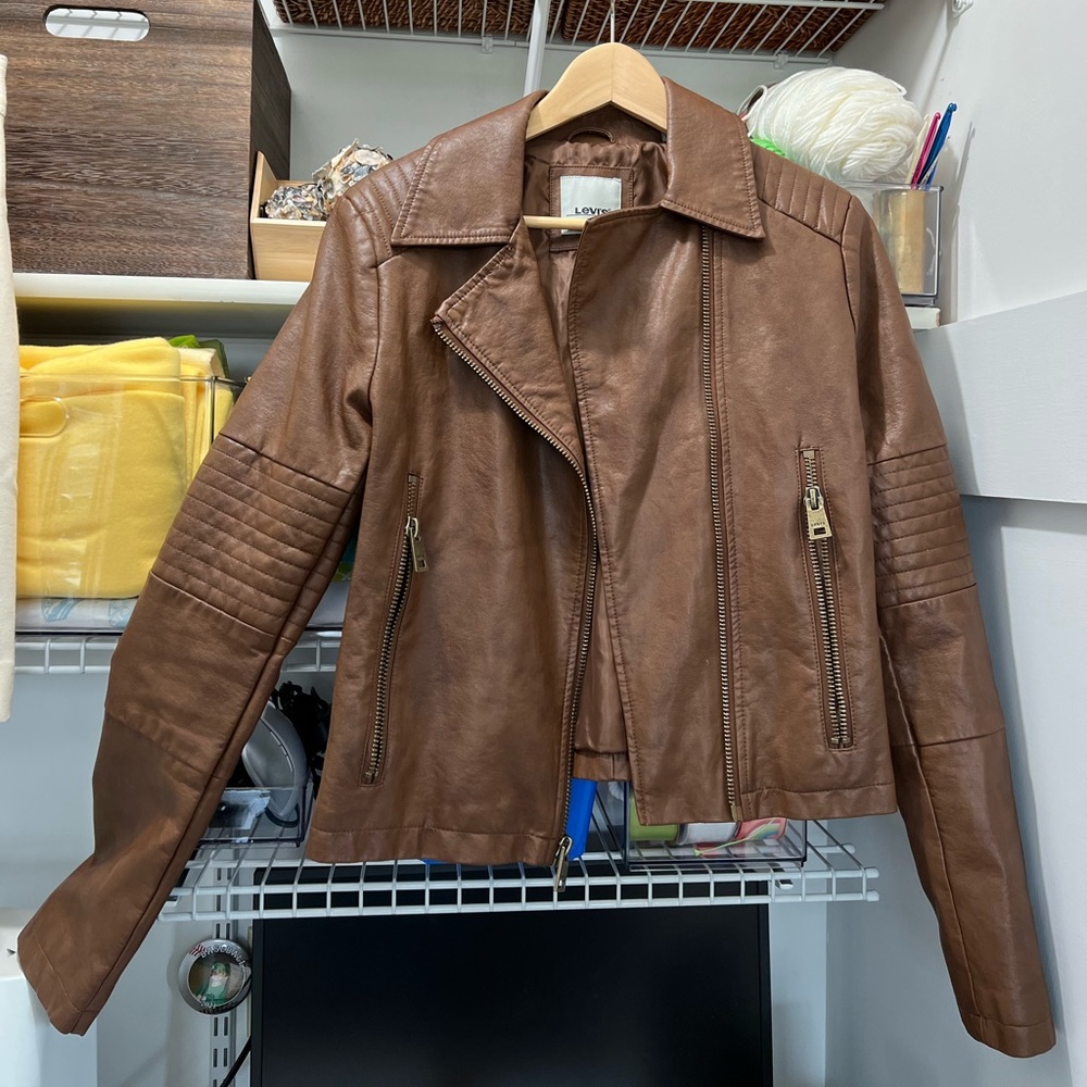 Never worn brown faux leather jacket
